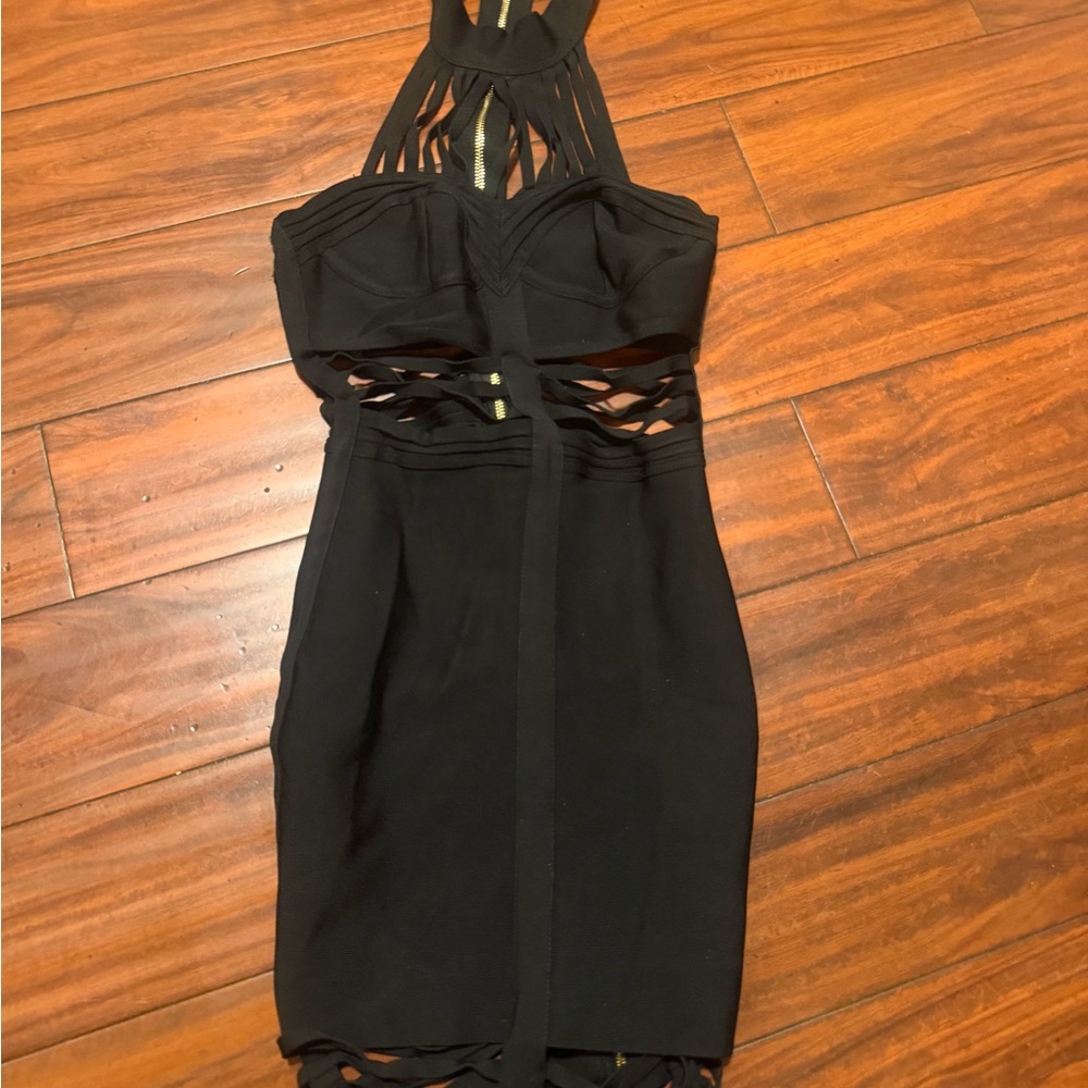 House of CB Black Strappy Cutout Halter Mini Dress - Picture 5 of 8